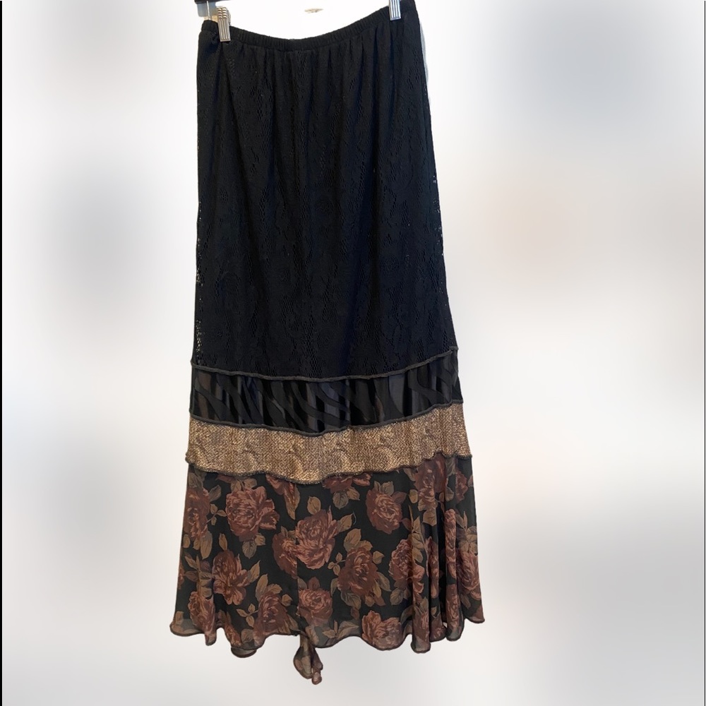 Boho mixed media patchwork style Maxi Skirt